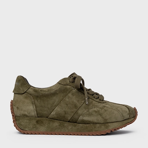 Tênis Bold Flatform Couro Suede Verde Army Green