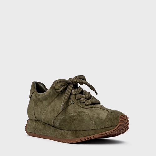 Tênis Bold Flatform Couro Suede Verde Army Green