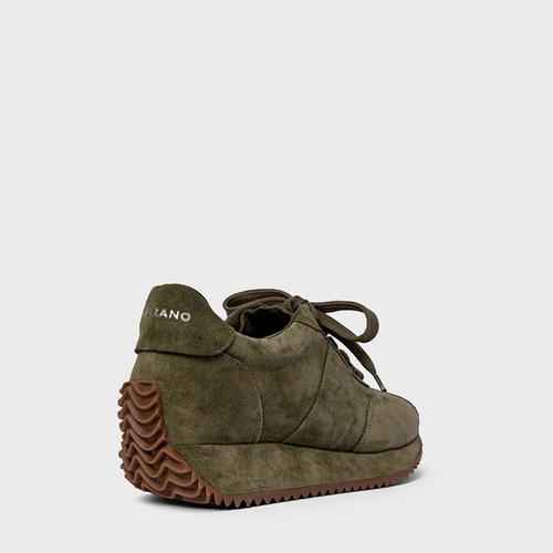 Tênis Bold Flatform Couro Suede Verde Army Green