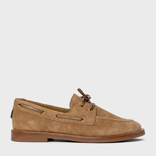 Loafer Dockside Amarração Couro Suede Bege Almond