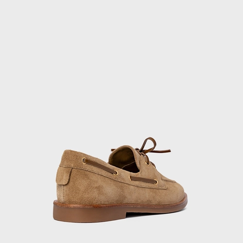 Loafer Dockside Amarração Couro Suede Bege Almond