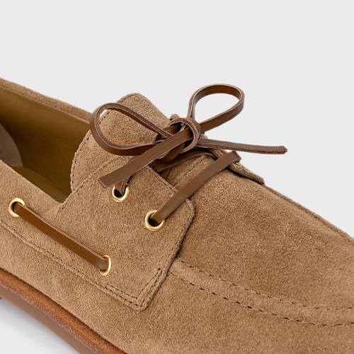 Loafer Dockside Amarração Couro Suede Bege Almond