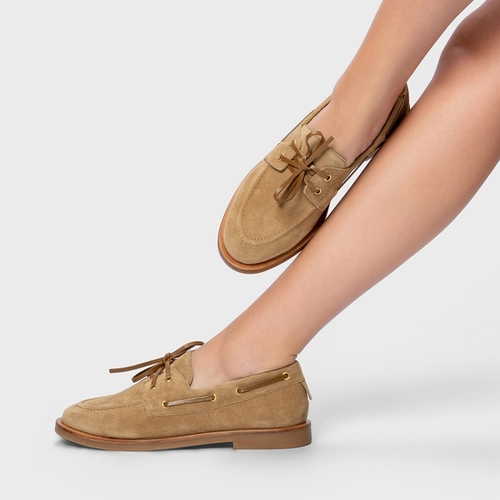 Loafer Dockside Amarração Couro Suede Bege Almond