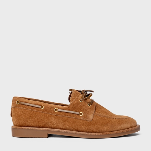 Loafer Dockside Amarração Couro Suede Marrom Saddle