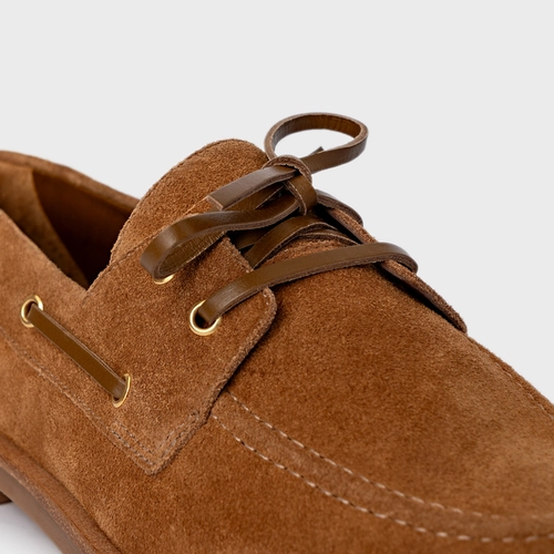 Loafer Dockside Amarração Couro Suede Marrom Saddle