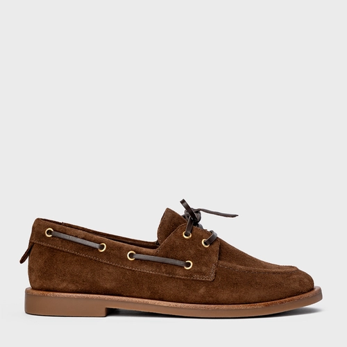 Loafer Dockside Amarração Couro Suede Marrom Brownie