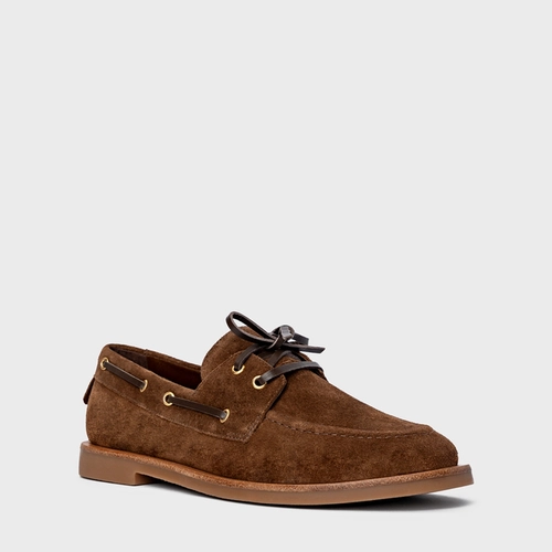 Loafer Dockside Amarração Couro Suede Marrom Brownie
