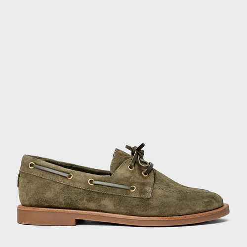 Loafer Dockside Amarração Couro Suede Verde Army Green