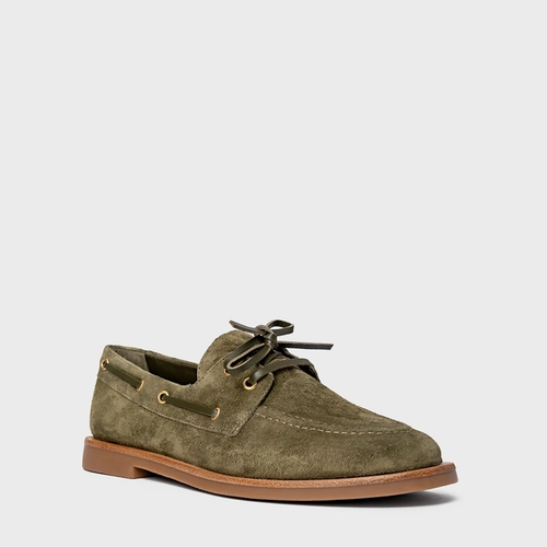 Loafer Dockside Amarração Couro Suede Verde Army Green