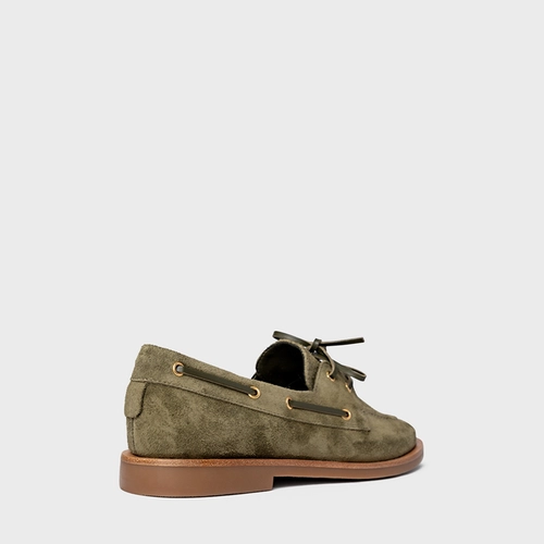 Loafer Dockside Amarração Couro Suede Verde Army Green