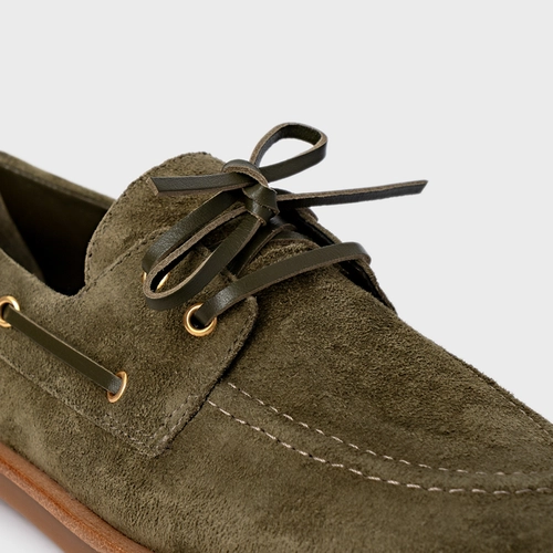 Loafer Dockside Amarração Couro Suede Verde Army Green