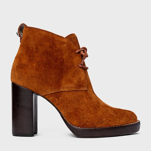 Bota Edgy Amarração Salto Bloco Couro Suede Marrom Ferrugem