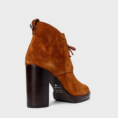 Bota Edgy Amarração Salto Bloco Couro Suede Marrom Ferrugem