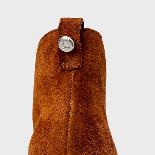 Bota Edgy Amarração Salto Bloco Couro Suede Marrom Ferrugem