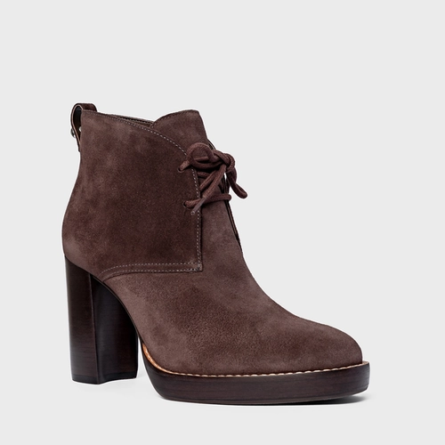 Bota Edgy Amarração Salto Bloco Couro Suede Marrom Ganache