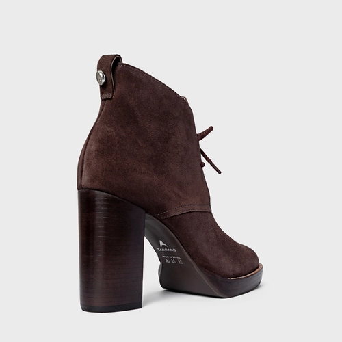 Bota Edgy Amarração Salto Bloco Couro Suede Marrom Ganache