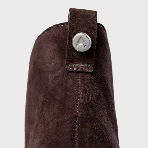 Bota Edgy Amarração Salto Bloco Couro Suede Marrom Ganache