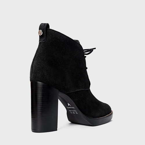 Bota Edgy Amarração Salto Bloco Couro Suede Preto