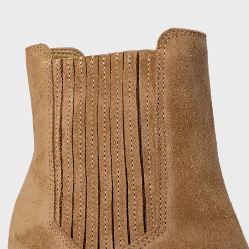 Bota Edgy Salto Bloco Couro Suede Bege Almond