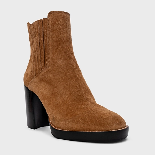 Bota Edgy Salto Bloco Couro Suede Marrom Saddle