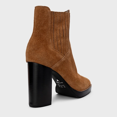 Bota Edgy Salto Bloco Couro Suede Marrom Saddle