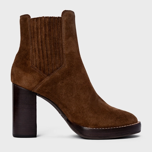 Bota Edgy Salto Bloco Couro Suede Marrom Brownie