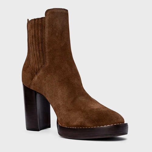 Bota Edgy Salto Bloco Couro Suede Marrom Brownie