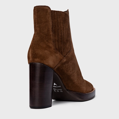 Bota Edgy Salto Bloco Couro Suede Marrom Brownie