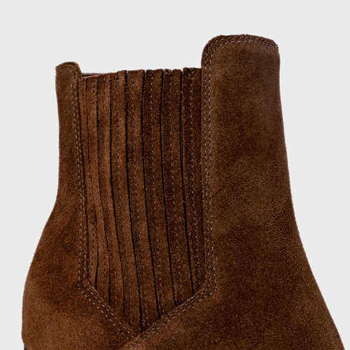 Bota Edgy Salto Bloco Couro Suede Marrom Brownie