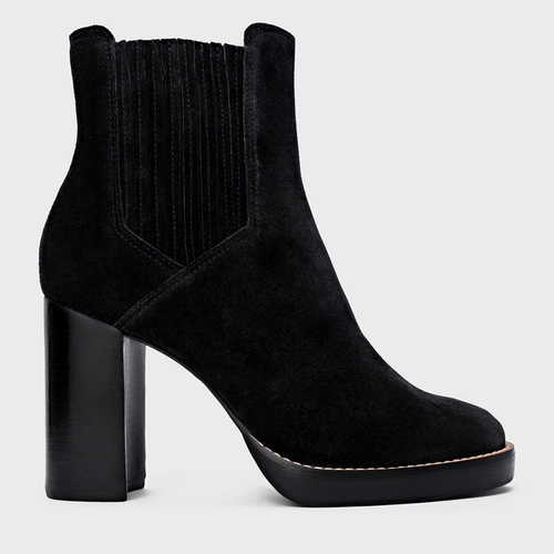 Bota Edgy Salto Bloco Couro Suede Preto