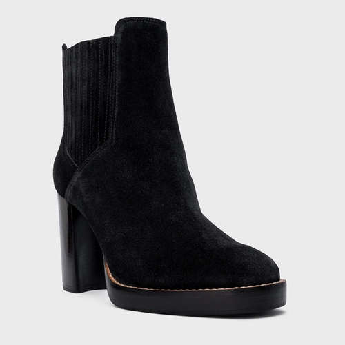 Bota Edgy Salto Bloco Couro Suede Preto