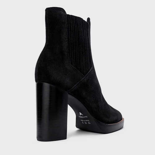 Bota Edgy Salto Bloco Couro Suede Preto