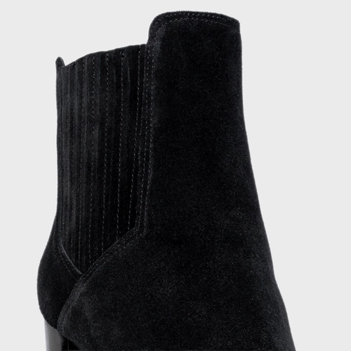 Bota Edgy Salto Bloco Couro Suede Preto