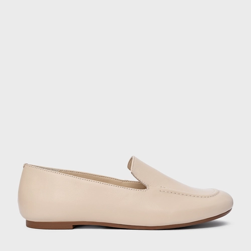 Loafer Simple Couro Off White Cotton