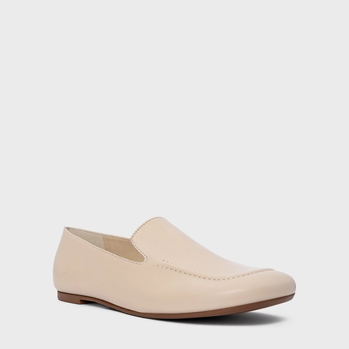 Loafer Simple Couro Off White Cotton
