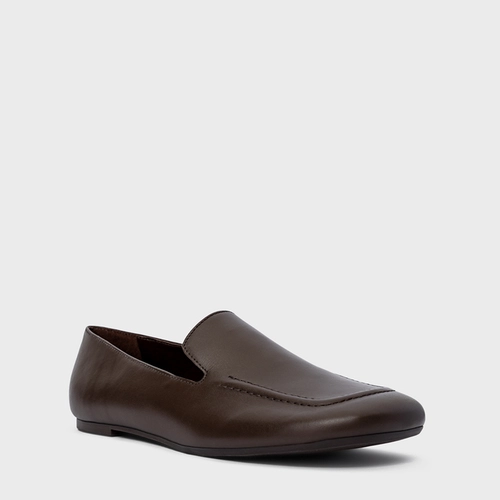 Loafer Simple Couro Marrom Dark Brown