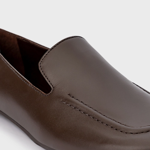 Loafer Simple Couro Marrom Dark Brown