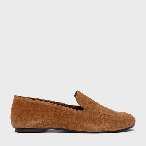 Loafer Simple Couro Suede Marrom Saddle