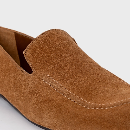 Loafer Simple Couro Suede Marrom Saddle
