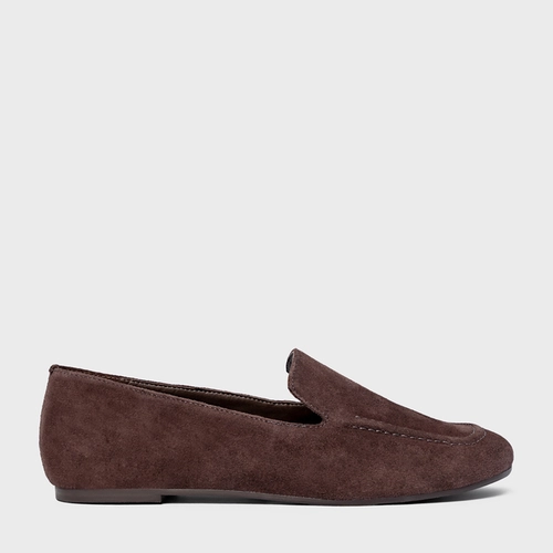 Loafer Simple Couro Suede Marrom Ganache
