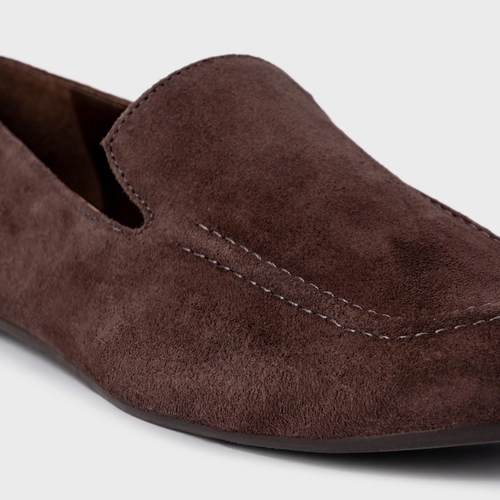Loafer Simple Couro Suede Marrom Ganache