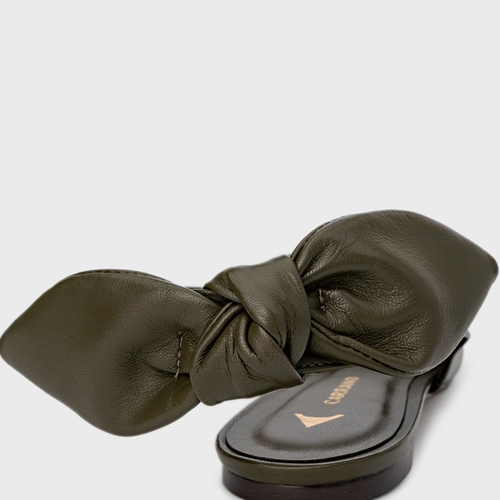 Sapatilha Slingback Laço Couro Verde Herb