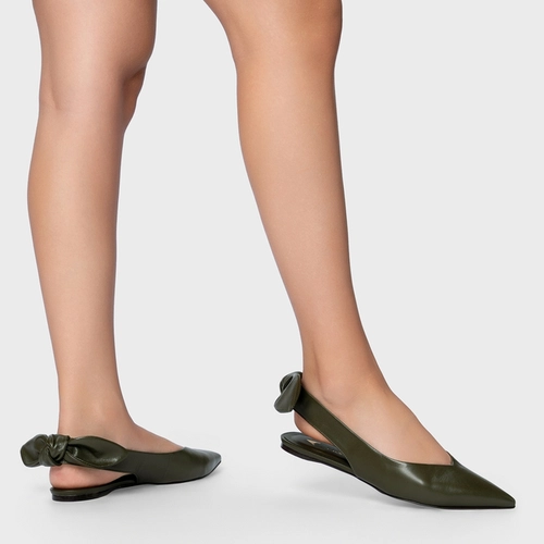 Sapatilha Slingback Laço Couro Verde Herb