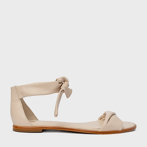 Sandália Flat Puffy Lace Couro Off White Cotton