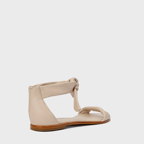 Sandália Flat Puffy Lace Couro Off White Cotton