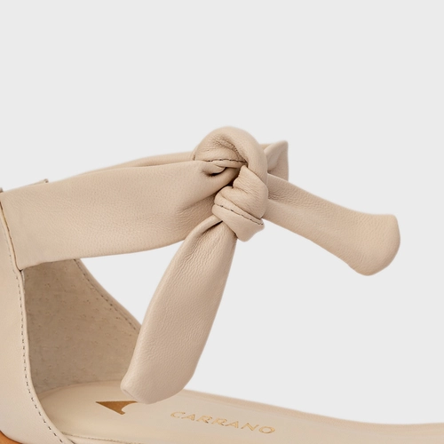 Sandália Flat Puffy Lace Couro Off White Cotton