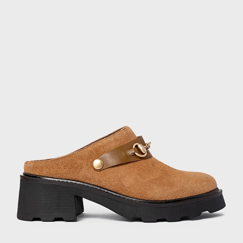 Mule Bridão Tratorado Couro Suede Marrom Saddle