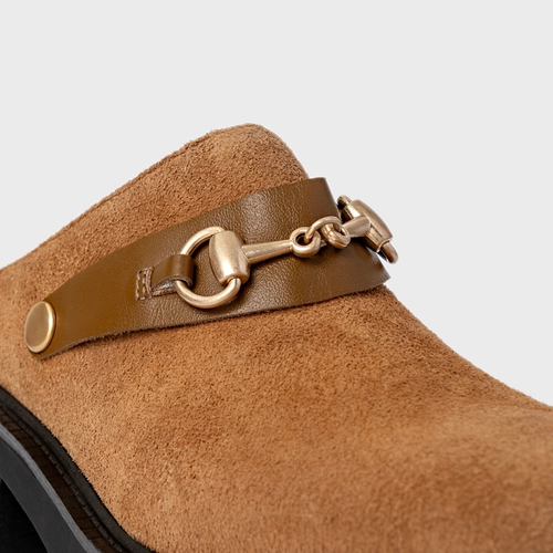 Mule Bridão Tratorado Couro Suede Marrom Saddle