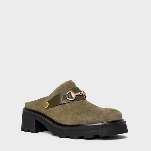 Mule Bridão Tratorado Couro Suede Verde Army Green