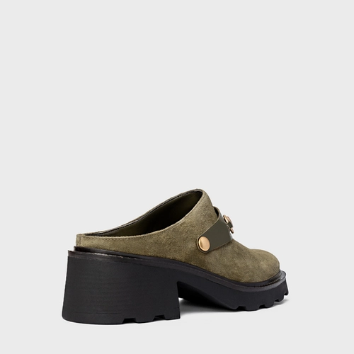 Mule Bridão Tratorado Couro Suede Verde Army Green